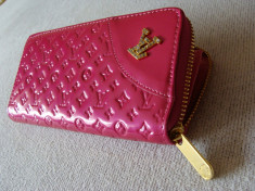 Portmoneu dama doamne domnisoare Louis Vuitton LV roz lucios - 1 fermoar foto