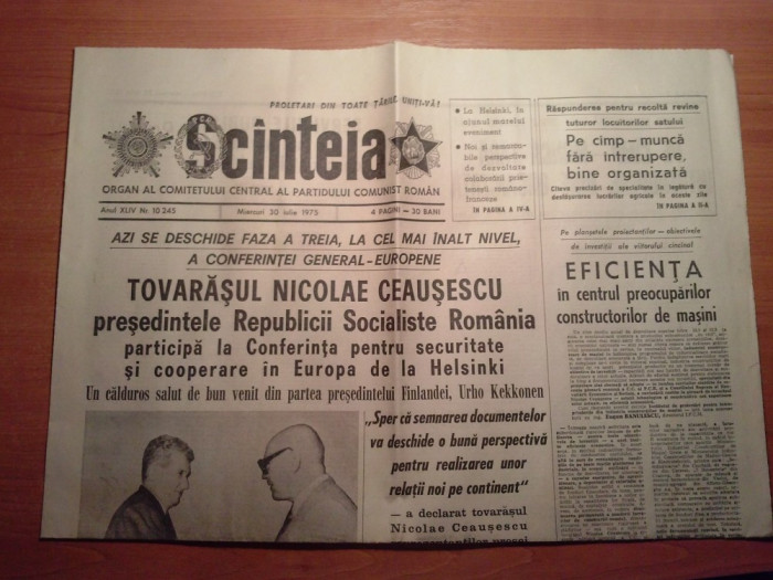 ziarul scanteia 30 iulie 1975-ceausescu la conferina pentru securitate helsinki