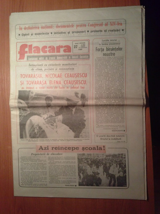 ziarul flacara 15 septembrie 1989 (vizita lui ceausescu in jud. iasi )