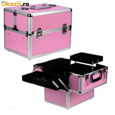 Geanta Make-up Geanta Cosmetica Pink Geanta manichiura Roz Beauty Case - Pret Oferta foto