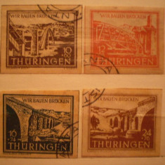 GERMANIA ,THURINGEN - SERIE 4 TIMBRE STAMPILATE 1946 - WIRBAUEN BRUCKEN .