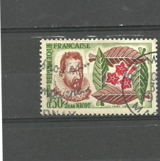 FRANTA 1961 - FLORI SI FRUNZE DE TUTUN, JEAN NICOT, timbru stampilat KJ187 foto