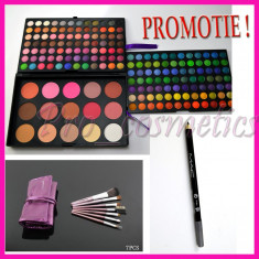 Trusa machiaj profesionala 168 culori MAC trusa farduri mate sidefate + 15 pudra blush MAC + 7 pensule machiaj MAC Mov + CADOU Creion Eyeliner MAC foto