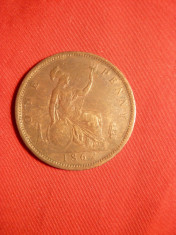 Moneda 1 Pence Anglia 1862 Regina Victoria , bronz ,cal.F.Buna foto