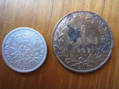 MONEDA 5 BANI 1867 +50 BANI 1911 ARGINT . foto