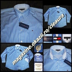 CAMASA BARBATEASCA 5XL 51-52 firma TOMMY HILFIGER BLEU DUNGI VERTICALE ALBE 100% BUMBAC MANECA LUNGA COLECTIE NOUA CAMASI BARBATI BARBATESTI XXXXXL foto