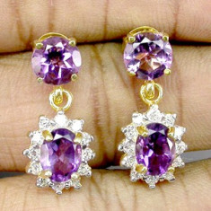 Cadoul de Valentine&amp;#039;s Day! Cercei AG 925 cu Amethyst natural 14KGP- Thailanda! foto