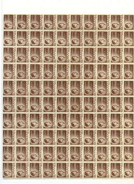RO-0123=ROMANIA 1947, LP 127-Uzuala MIHAI, Coala de 100 bucati, 10.000 lei,MNH