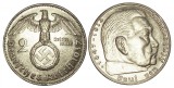 Germania Nazista 2 Reichs Mark 1937 Argint, Hindenburg, XF+/EF, 8g - Moneda Argint Germania