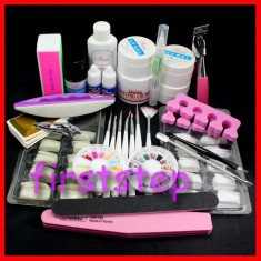 Set unghii false, unghii false cu gel UV, Tipsuri, Gel UV SINA, Degresant, Pensule pictura, Top Coat, Buffer, Crema luciu foto