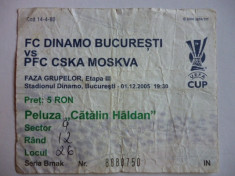 Bilet meci fotbal DINAMO Bucuresti - CSKA MOSCOVA 01.12.2005 UEFA CUP foto