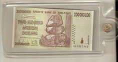 LOT bancnota ZIMBABWE 200 Milioane $ + moneda CIPRU 1 LIRA. UNC foto