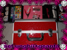 Set kit unghii gel Lampa Freza 12 gel color Tipsuri 15 Pensule 24 glitter +multe accesorii +GEANTA MARE MANICHIURA foto