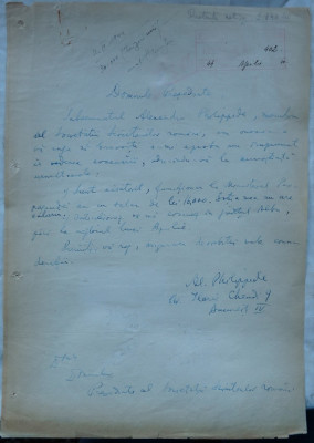 Cerere scrisa olograf de Alexandru Philippide in 1944 catre Presedintele SSR foto
