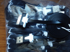 Cablu IPhone 4, 4S, 3G, 3GS / IPad 2 ipad 3 / IPod Itouch, negru cu alb foto