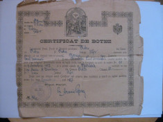 REDUCERE 15 LEI! CERTIFICAT DE BOTEZ DIN 1927 foto