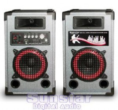 SISTEM COMPLET KARAOKE-BOXE AMPLIFICATE/ACTIVE 150 WATT P.M.P.O ,CITITOR MP3 INCLUS+SET MICROFOANE BONUS! foto