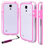 Cumpara ieftin Bumper roz transparent samsung galaxy s4 mini i9190 + folie protectie ecran + expediere gratuita