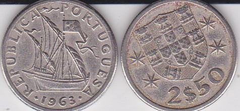 Portugalia 2.50 escudos 1963