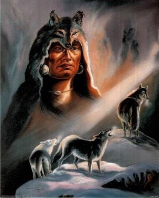 Poster - Native american wolves 33,02-48,26 foto