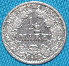 2083 GERMANIA 1/2 MARK 1905 J ARGINT MAI RARA FOARTE FRUMOASA, CEL MAI IEFTIN DE PE OKAZII. foto