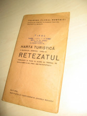 HARTA TURISTICA A MASIVELOR GODEANU- TARCU SI RETEZATUL // FORMAT MARE // AN CCA 1930- 1935 foto