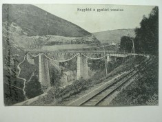 GHELARI - PODUL VIADUCTUL SI CALEA FERATA - ANUL 1915 - STAMPILA VAJDAHUNIAD P.U. foto