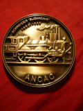 Placheta Locomotiva -Veterani Razboi , bronz ,d= 7,5 cm, Europa