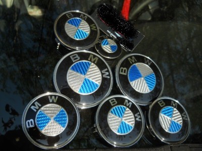 embleme bmw carbon 3d real la set de 7 bucati de culoare albastra foto