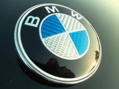 emblema volan bmw originala carbon,albastru cu alb metalica foto