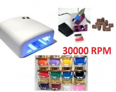 kit set manichiura lampa uv pila electrica geluri uv unghii false foto