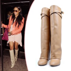 Cizme GIVENCHY Fold-Over Knee Boots din Piele - Bej Marime 37 IN STOC - POZE REALE foto