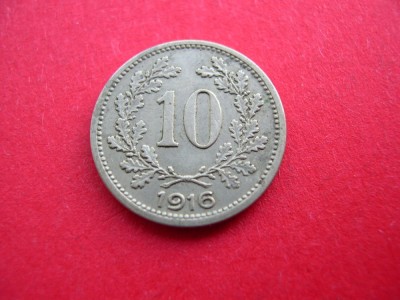 Austria 10 heller 1916, scut diferit pe rv.,varianta mai rara foto
