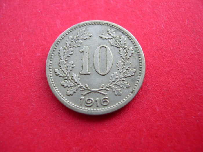 Austria 10 heller 1916, scut diferit pe rv.,varianta mai rara