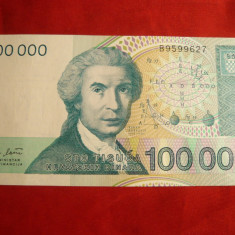 Bancnota 100 000 Dinari Croatia 1993 , cal.NC