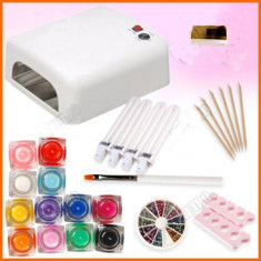 Kit manichiura set unghii false gel LAMPA UV GELURI COLOR COLORATE foto