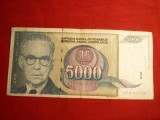 Bancnota 5000 Dinari 1992 Yugoslavia , cal.medie