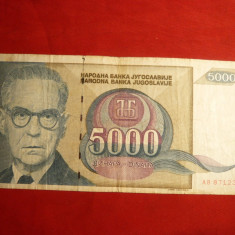 Bancnota 5000 Dinari 1992 Yugoslavia , cal.medie