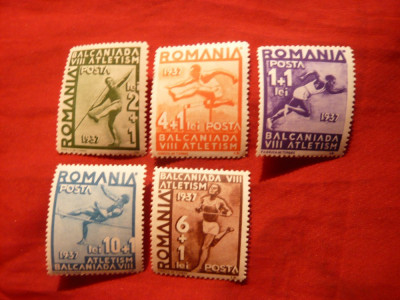 Serie -Jocurile Balcanice 1937 -Romania , 5 val. foto