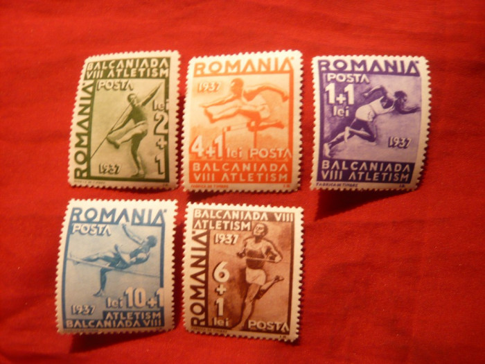 Serie -Jocurile Balcanice 1937 -Romania , 5 val.