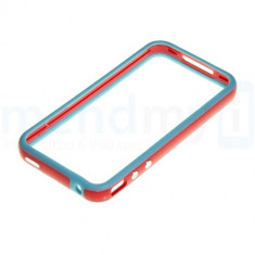 bumper rosu-bleu iphone 4 4s + folie protectie ecran poze reale butoane volum metalice foto