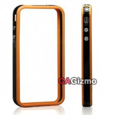 bumper portocaliu-negru iphone 4 4s + folie protectie ecran poze reale butoane volum metalice foto