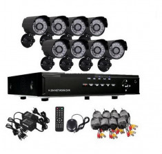 MEGA SET 8 CAMERE CCTV+DVR RECORDING INTERNET+3G,CABLURI INCLUSE,TELECOMANDA,MOUSE,ALIMENTARE. foto