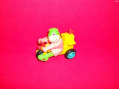 figurina hipopotam cu bicicleta ce se trage in spate si merge inainte din plastic foto
