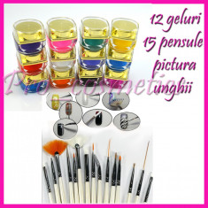 Gel color gel uv gel unghii false kit gel uv 12 geluri colorate + 15 pensule foto