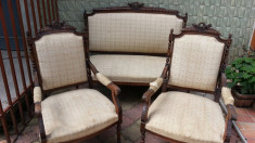 Salon frantuzesc - canapea + 2 fotolii + 4 scaune - sfarsit secol XIX foto