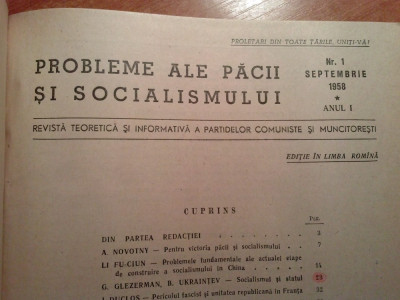 probleme ale pacii si socialismului 1958 anul 1,numerele 1,2,3,4 (revista teoretica si informativa a partidelor comuniste si muncitoresti ) foto