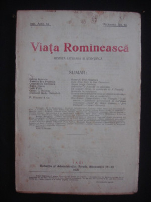 REVISTA VIATA ROMANEASCA - REVISTA LITERARA SI STIINTIFICA - DECEMBRE NO 12 - 1928 ANUL XX foto