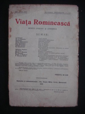 REVISTA VIATA ROMANEASCA - REVISTA LITERARA SI STIINTIFICA - NOVEMBRE, DECEMBRE NO 11-12 - 1930 ANUL XXII foto