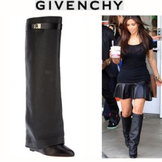 Cizme GIVENCHY Fold-Over Knee Boots din Piele Negru - POZE REALE foto